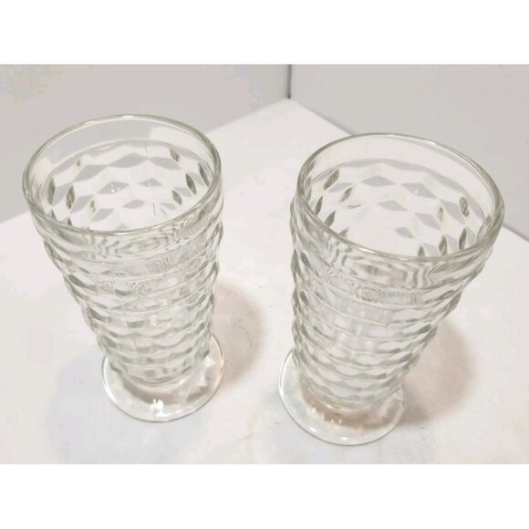 Vintage Clear Whitehall Iced Tea Glasses Cubist 6" Tall Set of 2 - Picture 3 of 11
